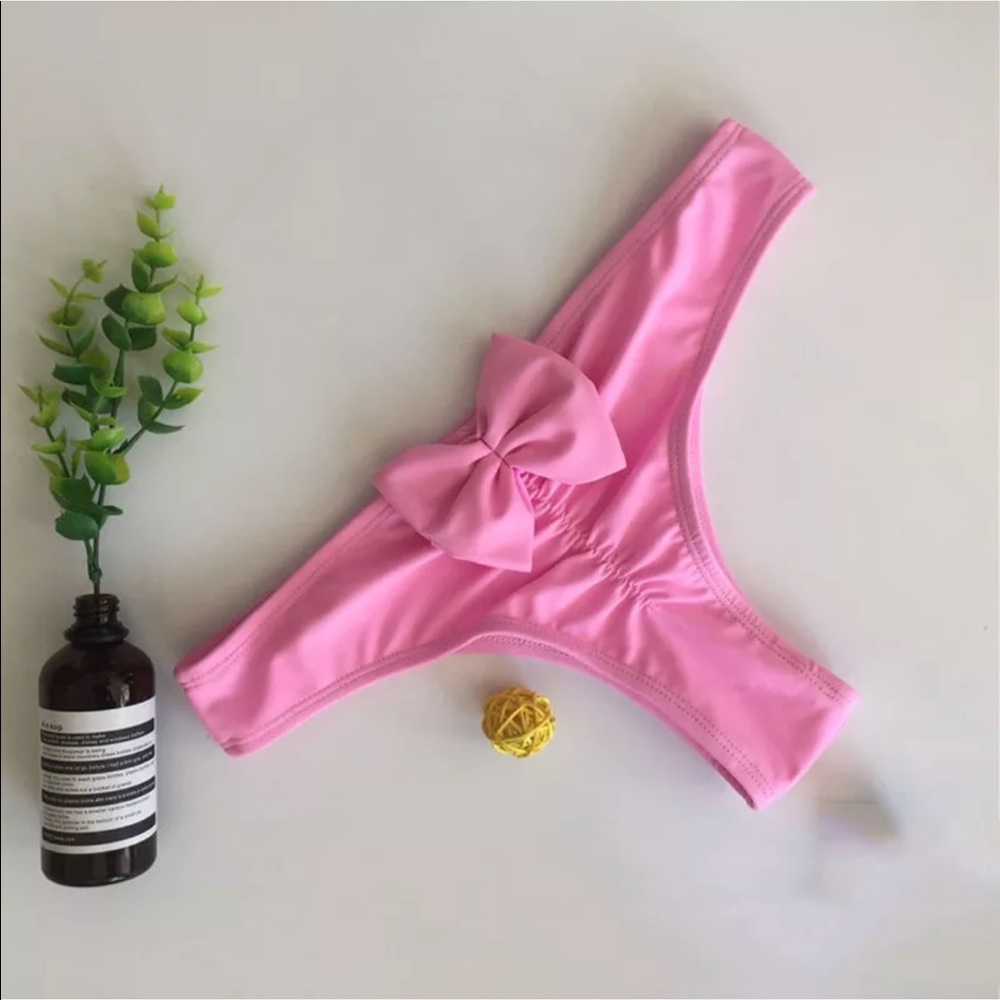 Pink ruched bow scrunch butt bikini bow thong cheeky bottoms R2